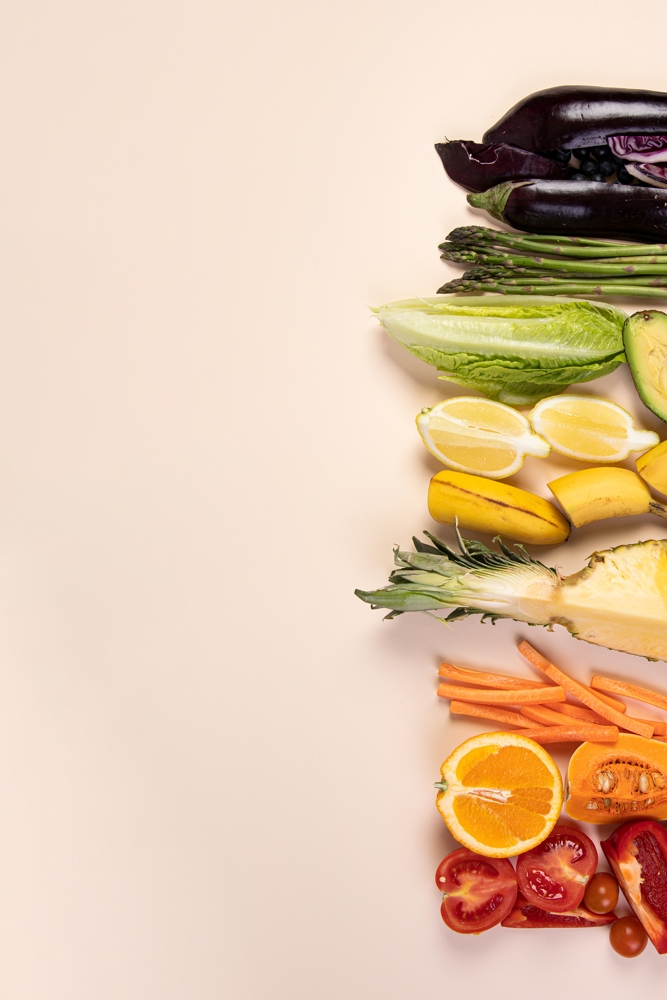 Fresh Vegetables and Fruits on Pink Background